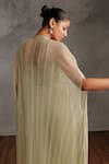 Buy_Not So Serious By Pallavi Mohan_Green Tulle Embellished Cutdana Open Ximena Cape  _Online_at_Aza_Fashions