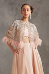 Not So Serious By Pallavi Mohan_Pink Tulle Embellished Crystals Round Barbara Cape  _Online_at_Aza_Fashions