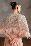 Buy_Not So Serious By Pallavi Mohan_Pink Tulle Embellished Crystals Round Barbara Cape  _Online_at_Aza_Fashions