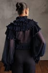 Shop_Not So Serious By Pallavi Mohan_Blue Tulle Neck Sofia Accordion Pleated Top  _at_Aza_Fashions