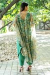 Shop_Nikita Vishakha_Green Net, Silk Embroidery V-neck Jumpsuit With Floral Pattern Cape _at_Aza_Fashions