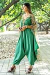 Buy_Nikita Vishakha_Green Net, Silk Embroidery V-neck Jumpsuit With Floral Pattern Cape _Online_at_Aza_Fashions