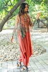 Nikita Vishakha_Orange Net Floral Jumpsuit V-neck Draped With Pattern Cape _Online_at_Aza_Fashions