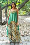 Buy_Nikita Vishakha_Green Organza, Silk Embroidery Round Asymmetric Top With Mosaic Pattern Pant _at_Aza_Fashions