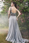 BAYA_Grey Organza Embroidered Sequin Sweetheart Draped Skirt Corset Blouse Set _Online_at_Aza_Fashions