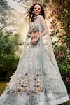 Buy_BAYA_Blue Organza Embroidered Bead Off-shoulder Floral Embellished Lehenga Set _at_Aza_Fashions