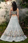 BAYA_Blue Organza Embroidered Bead Off-shoulder Floral Embellished Lehenga Set _Online_at_Aza_Fashions