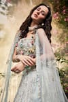 Shop_BAYA_Blue Organza Embroidered Bead Off-shoulder Floral Embellished Lehenga Set _at_Aza_Fashions