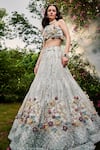 Buy_BAYA_Blue Organza Embroidered Bead Off-shoulder Floral Embellished Lehenga Set 