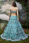 BAYA_Blue Organza Embroidered Pearl Off-shoulder 3d Floral Lehenga Set _Online_at_Aza_Fashions