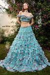 Buy_BAYA_Blue Organza Embroidered Pearl Off-shoulder 3d Floral Lehenga Set _Online_at_Aza_Fashions