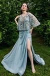 Buy_BAYA_Grey Georgette Embroidered Bead Round Gown With Embellished Cape _at_Aza_Fashions