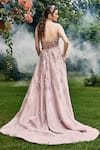 BAYA_Pink Satin Organza Embroidered Sequin And Crystal Embellished Gown With Belt_Online_at_Aza_Fashions