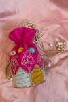 Buy_Feza Bags_Pink Cutdana Floral Applique Embroidered Potli _at_Aza_Fashions