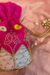 Shop_Feza Bags_Pink Cutdana Floral Applique Embroidered Potli _at_Aza_Fashions