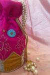 Feza Bags_Pink Cutdana Floral Applique Embroidered Potli _Online_at_Aza_Fashions