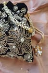 Feza Bags_Black Swarovski Regal Velveteen Floral Embroidered Potli _Online_at_Aza_Fashions