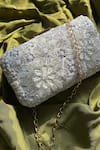 Buy_Feza Bags_Silver Cutdana Elixir Floral Embroidered Clutch _at_Aza_Fashions