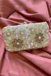 Shop_Feza Bags_Gold Cutdana Elixir Floral Embroidered Clutch With Sling 