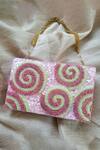 Buy_Feza Bags_Pink Sequin Colorblock Spiral Clutch _at_Aza_Fashions