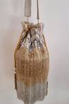 Shop_Feza Bags_Silver Sequin Elixir Fringed Potli_at_Aza_Fashions
