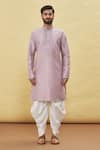 Arihant Rai Sinha_Grey Silk Embroidery Thread Leaf Collar Kurta And Dhoti Pant Set _Online_at_Aza_Fashions