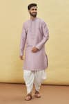 Buy_Arihant Rai Sinha_Grey Silk Embroidery Thread Leaf Collar Kurta And Dhoti Pant Set _Online_at_Aza_Fashions