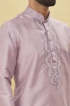 Shop_Arihant Rai Sinha_Grey Silk Embroidery Thread Leaf Collar Kurta And Dhoti Pant Set _Online_at_Aza_Fashions