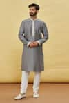 Buy_Arihant Rai Sinha_Grey Silk Embroidery Thread Cuff Kurta Set _Online_at_Aza_Fashions