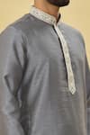 Shop_Arihant Rai Sinha_Grey Silk Embroidery Thread Cuff Kurta Set _Online_at_Aza_Fashions