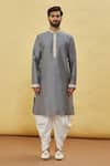 Arihant Rai Sinha_Grey Silk Embroidery Thread Cuff Kurta And Dhoti Pant Set _Online_at_Aza_Fashions