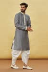 Buy_Arihant Rai Sinha_Grey Silk Embroidery Thread Cuff Kurta And Dhoti Pant Set _Online_at_Aza_Fashions