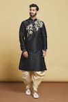 Arihant Rai Sinha_Black Silk Embroidery Thread Diagonal Kurta And Dhoti Pant Set _Online_at_Aza_Fashions