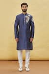 Arihant Rai Sinha_Blue Silk Embroidery Placement Paisley Kurta Set _Online_at_Aza_Fashions
