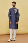 Buy_Arihant Rai Sinha_Blue Silk Embroidery Placement Paisley Kurta Set _Online_at_Aza_Fashions