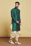 Arihant Rai Sinha_Green Silk Embroidery Thread Rose Kurta And Dhoti Pant Set _Online_at_Aza_Fashions