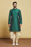 Buy_Arihant Rai Sinha_Green Silk Embroidery Thread Rose Kurta And Dhoti Pant Set _Online_at_Aza_Fashions