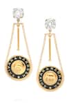 Shop_Aulerth X Shivan and Narresh_Black Engineered Stones Numisma Pendulum Carved Earrings _at_Aza_Fashions