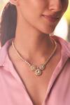 Shop_Aulerth X Suneet Varma_White Engineered Stones Rosa Carved Kundan Embellished Necklace_at_Aza_Fashions