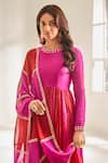 Almaari by Pooja Patel_Pink , Cotton Gota Patti, Sequins Embroidered Anarkali Pant Set _Online_at_Aza_Fashions