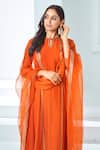 Shop_Almaari By Pooja Patel_Orange Chanderi Sequins Round Neck Placement Aari Embroidered Anarkali Pant Set _Online_at_Aza_Fashions