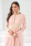 Almaari By Pooja Patel_Peach Chanderi Pearls, Embroidery Round Neck And Aari Anarkali Pant Set _Online_at_Aza_Fashions