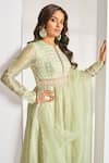 Buy_Almaari By Pooja Patel_Green Chanderi Pearls, Applique, Piping And Pita Embroidered Anarkali Pant Set _Online_at_Aza_Fashions