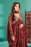 Buy_Almaari By Pooja Patel_Red Chanderi, Tissue, Silk Embroidery V-neck Pita Aari Anarkali Pant Set _Online_at_Aza_Fashions