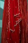 Shop_Almaari By Pooja Patel_Red Chanderi, Tissue, Silk Embroidery V-neck Pita Aari Anarkali Pant Set _Online_at_Aza_Fashions
