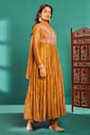 Shop_Almaari By Pooja Patel_Yellow Chanderi, Silk Pearls, Embroidery Antique Pita Aari Anarkali Pant Set _Online_at_Aza_Fashions