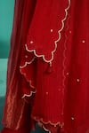 Shop_Almaari By Pooja Patel_Red Chanderi, Silk Pearls, Placement Antique Pita Aari Anarkali Set _Online_at_Aza_Fashions