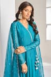 Almaari by Pooja Patel_Blue Anarkali Soft Chanderi Embroidered Aari V Neck Angrakha Set_Online_at_Aza_Fashions