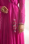 Buy_Almaari By Pooja Patel_Pink Chanderi, Cotton Embroidery, Tassels, Mukaish Angrakha Anarkali Set _Online_at_Aza_Fashions