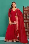 Buy_Almaari By Pooja Patel_Red Chanderi Embroidery, Sequins, Gota Patti Aari Pita Kurta Sharara Set _at_Aza_Fashions